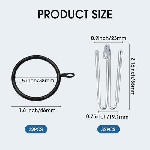 60 Pcs Metal Curtain Rings with Pin 4 Prongs Pinch Pleat Curtain Hooks, 38mm Hook Belt Curtain Rings for Drapes for Window Door Shower Curtain