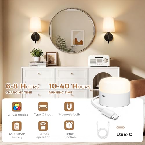 Image of Battery Operated Wall Sconce Set of 2, Rechargeable Wall Sconces with 10000mAh Dimming Magnetic Bulb, Wireless Battery Powered Wall Lights with Pleated for Bedroom Living Room Gallery Hallway,Black