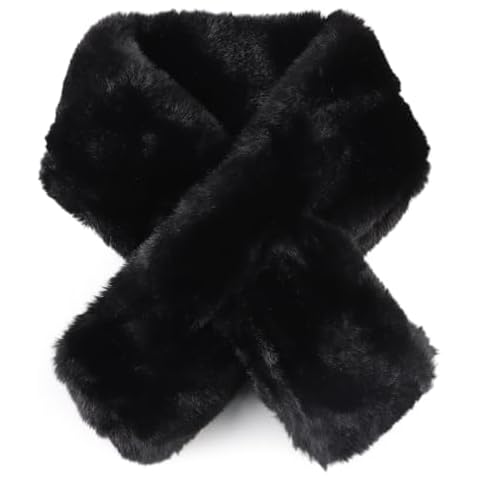Yvnehcn Women Fur Collar Scarf Winter Faux Fur Scarves for Women Cold Weather Lady Neck Warmer (Black) Cover