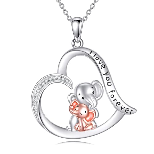 YFN Collar de elefante/jirafa para mujer, plata de ley, corazón, mamá, hija, elefante, joyería para el día de la madre, Plata esterlina, No es una piedra preciosa