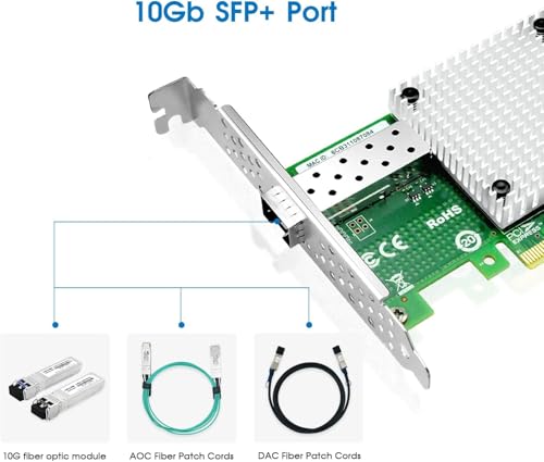 Tarjeta de Red PCI-E X4 10Gb con Puerto Único SFP+ Ethernet y Controlador Intel 82599EN Compatible con Windows Server, Linux y VMware miniatura 5