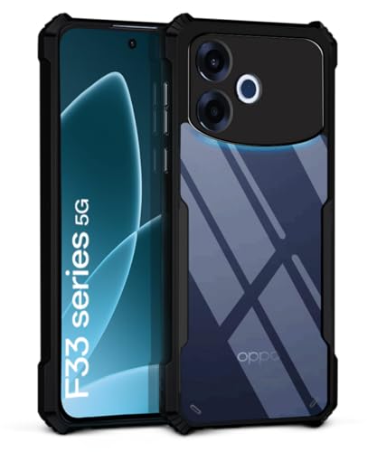 Image of WOW IMAGINE Shock Proof Clear Back Case Mobile Cover for Oppo F33 Pro 5G (Hard | Hybrid PC + TPU | Full Armour Device & Camera Protection | Black)