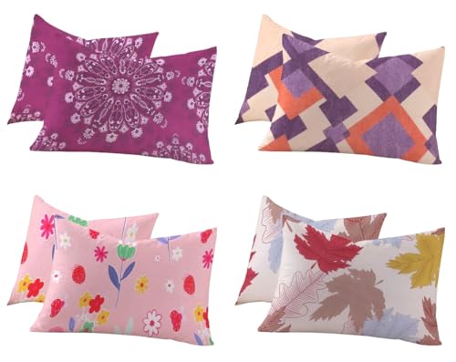 Image of RD TREND Glace Cotton Assorted Pillow Cover Set of 4 (8 Pcs) - Premium 210 TC, Standard Size 18 inchx28 inch | Soft & Breathable Floral Printed Design for Bedroom |Multi 1