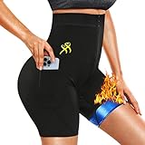 LMCOB Sauna Sweat Shorts for Women High Waist Sauna Pants Workout Hot Thermo Capris with Pocket Body Shaper(LYBH70061-01-L)