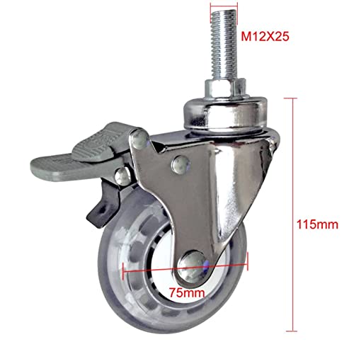 Rueda de alta elasticidad M12 con tornillo de 30mm rodamiento premium de 3" 4