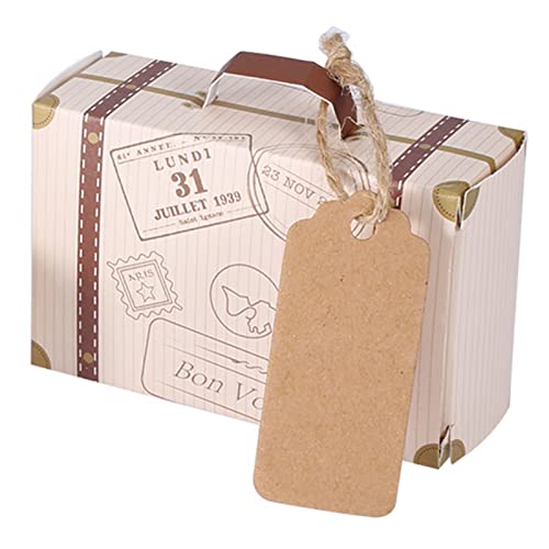 Hominas Mini Valise Party Coffret Cadeau, Lot De 50 Valise Mariage Petite Boite De Dragees Avec Étiquettes et Ficelle pour Anniversaire, Mariage Thème Voyage