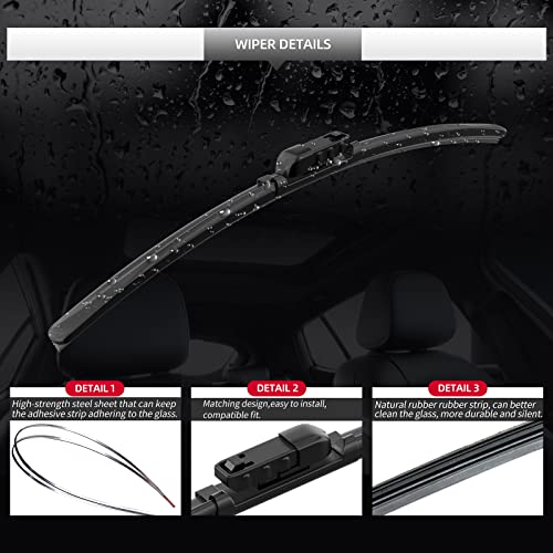 Image of Front Windshield Wiper Blades 2-Piece Set for Jaguar XF 2016-2024 | Quiet and Streak-Free Wipers Assembly All-Season OEM Automotive Replacement Accessories