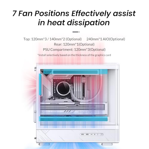 Image of JONSBO D200 White Micto ATX PC Case,Digital Screen, One-Piece Curved Glass Desktop Design 270 Ultra-Wide View,ATX Power supply /Dual240 AIO,GPU<410mm,7 Fan Positions, White