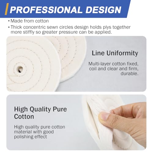 Image of SCOTTCHEN 6inch Buffing Polishing Wheels 1 /2 inch Arbor Hole,2 Pcs Fine (40Ply) for Bench Grinder,with Buffing Polishing Cutting Compound 4 Oz.Kit