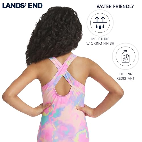Image of Lands' End Girls' UPF 50+ Stretch Crisscross Back One Piece Swimsuit