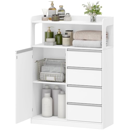 HEXCELEN Meuble Salle de Bain, Meuble Salle de Bain Rangement, 30 x 80 x 110 cm, Placard de Rangement avec 4 Tiroirs, Armoire Haut Salles de Bains, Étagères...