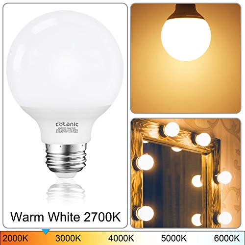 Cotanic G25 Led Vanity Light Bulb 2700K Warm White, Globe Light Bulbs For Bathroom Vanity Mirror 500Lm,E26 Screw Base 5W 60W Incandescent Equivalent,Non-Dimmable,Pack Of 4 #TOP3