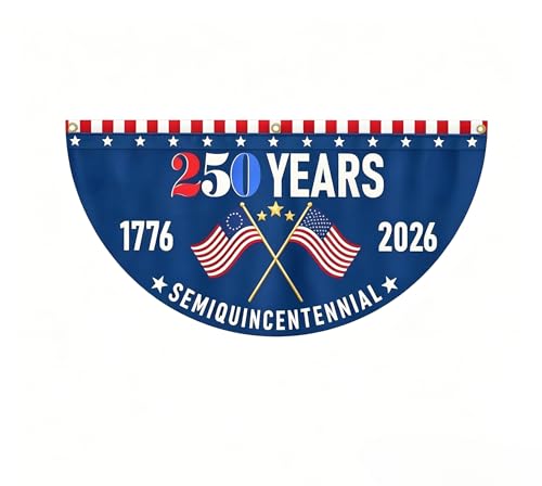 US Patriotic Bunting Flag 6x3 Ft, American semiquincentennial anniversary, Half fan flag Half Circle Banner - Fade Resistant Patriotic Decor for 250th 4th of July, Independence Day, Memorial Day | Indoor Outdoor Porch Wall Use by Generic - Used condition - US$15.86