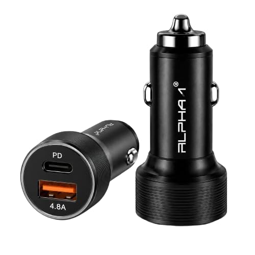 Alpha 1 Fast Car Charger 4.8A Dual Port (PD Type-C & 2.4A USB) with 3-in-1 Nylon Braided Cable (Type-C, Micro USB, Lightning), Solid Metal Adapter for iPhone, Android & Tablets (Black)-image-30
