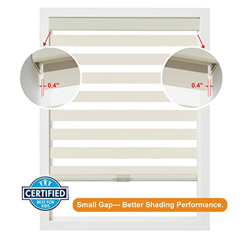 Image of Persilux Cordless Zebra Blinds for Windows (34 inch W x 64 inch H, Beige) with Upgraded Cassette Room Darkening Dual Layers Sheer Shades Thermal Insulated Window Roller Blinds for Home
