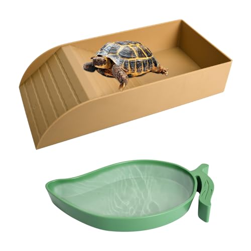Godneei Vasca da Bagno per Tartarughe con Ciotola a Forma di Mango, Casetta per Tartarughe di Terra con Vasca e Piattaforma, Tartarughiera per Tartarughe d’Acqua e Terrario per Tartarughe