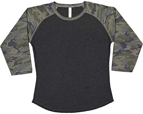 LAT Women Fine Jersey Raglan 3/4 Sleeve Baseball Tee (3530) Vintage Smoke/Vintage Camo, L