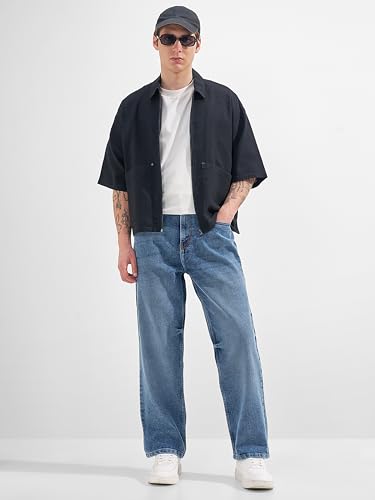 Image of Highlander Men Men's Premium Loose Straight Fit Mid-Rise Cotton Lycra Jeans - Button Closure, Machine Washable, Comfortable All-Day Wear for Casual & Semi-Formal Occasions