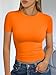 Trendy Queen Womens Short Sleeve T Shirts Summer 2026 Crop Tops Basic Slim Fit Gym Workout Y2k Clothes Orange XS