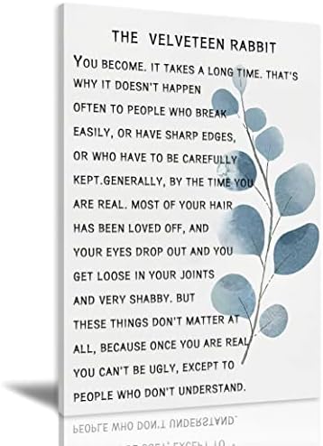 The Velveteen Rabbit Quote Canvas Painting Modern Abstract Wall Art Watercolor Leaf Posters and Prints Wall Decor Framed Wall Artwork Home Decor Office Kitchen Wall Decoration for Home Office Classroom Living Room Boy's Bedroom 08x12inch