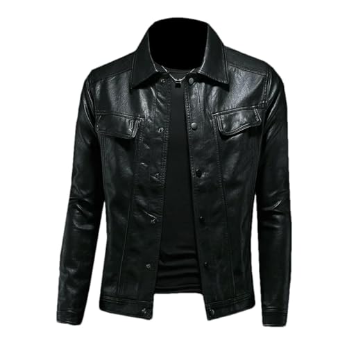 Manteau en cuir synthétique haut de gamme avec revers style moto pour homme
