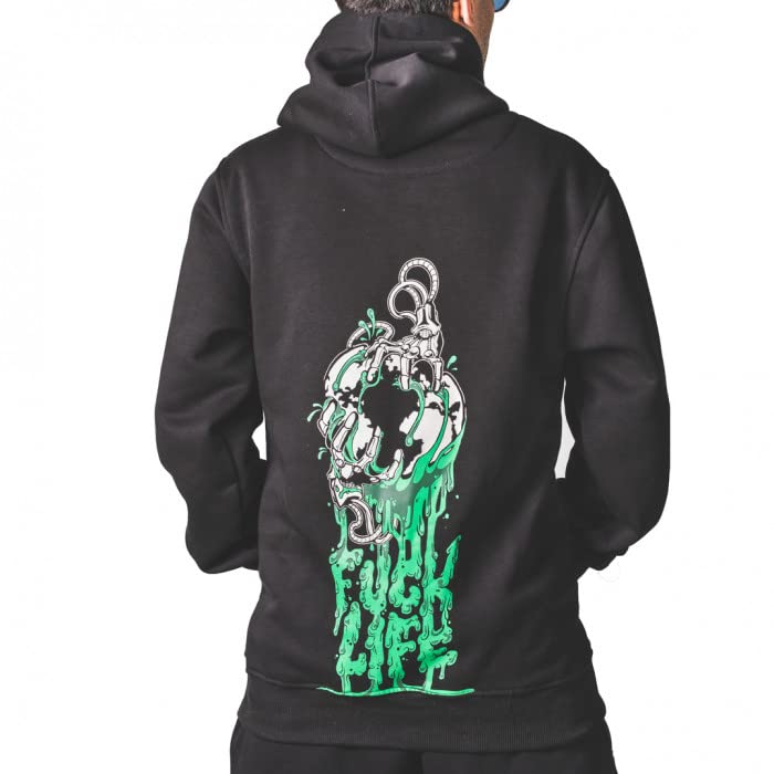 Felpa Uomo Baggy con Cappuccio - Abbigliamento Hip Hop, Stile Skater, Felpe Larghe e comode, Modello Fuck Life