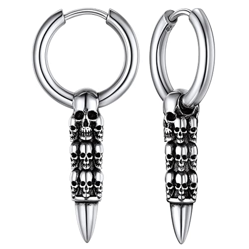 Pendientes de aro de calavera gótica ChainsHouse de acero inoxidable para hombre