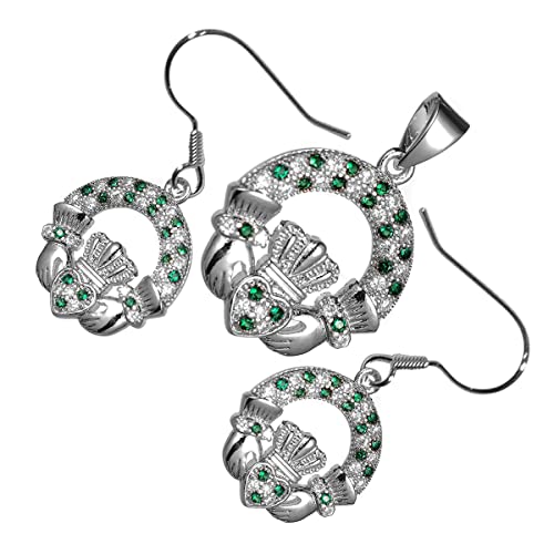 Conjunto pendientes y collar claddagh de oro blanco para deslumbrar en bodas y fiestas