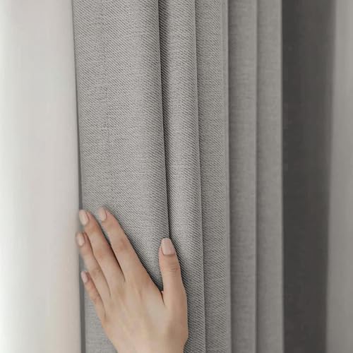 Image of LINENWALAS 100% Blackout Curtains for Window (5 Feet) - Set of 2 Panels Rich Linen Texture Complete Light Block Heavy Panels, Thermal Insulated & Noise Reducing Room Darkening Curtains (Platinum)