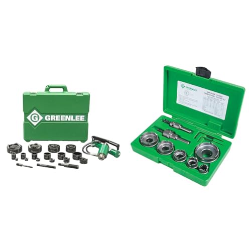 Greenlee 7310SB 11-Ton Hydraulic Knockout Punch Kit with Hand Pump and Slug-Buster, 1/2" - 4" & Carbide Cutter, Qck Chnge, 8Pc, Hole Making (648)