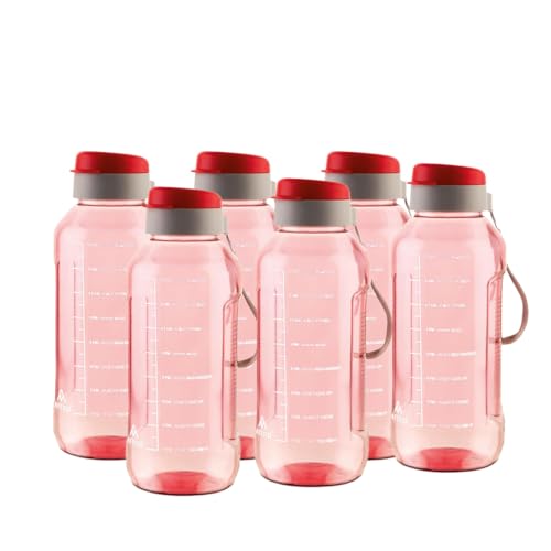 ATTRO Ultra Pro Motivational 1.5-Liter BPA-Free Water Bottle with Leak-Proof Flip-Top Cap, Nylon Strap and Stylish Color for Daily Hydration- Red-Set of 6