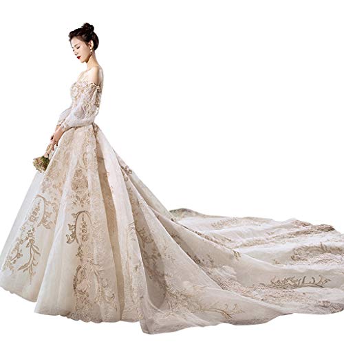 Vestido de novia Champagne Manga Larga Cola Larga Corte Estilo sueño Vestido...