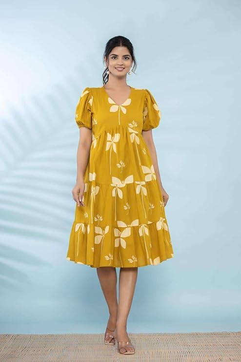 Image of ROYALICA Women's Pure Cotton Maxi Midi Dress Western Dress for Women Elegant Floral Printed Long Dresses | Soft & Breathable Fabric | Casual Trending Dress for Women