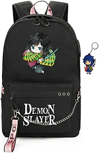 FSRONGXI 17.7inch Anime Backpack for School Nezuko Bookbag Anime Rucksack with USB Charging Port, Free Keychain