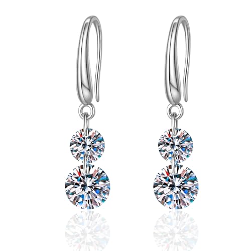Moissanite Dangle Drop Earring for Women, 3 Carat Total, Hypoallergenic 925 Sterling Silver Jewelry