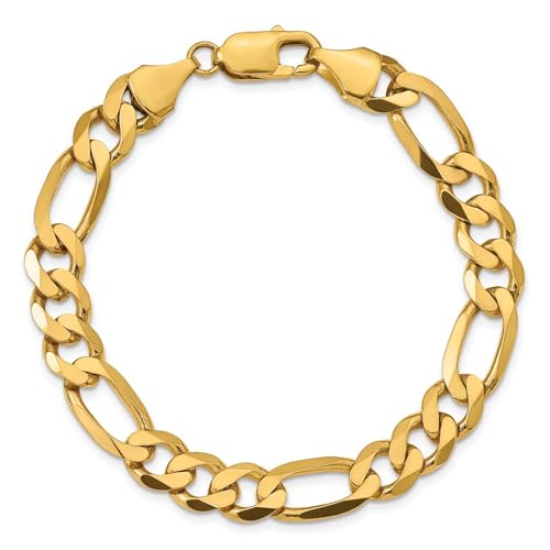 DEWBERRY 10K Yellow Gold 8.75mm Flat 8" Inch Figaro Chain Bracelet (Weight: 17.73 GM, Width: 8.75MM)3