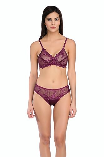 Image of Tipsy Women's Net Lace Non Padded Non Wired Bra Panty Set
