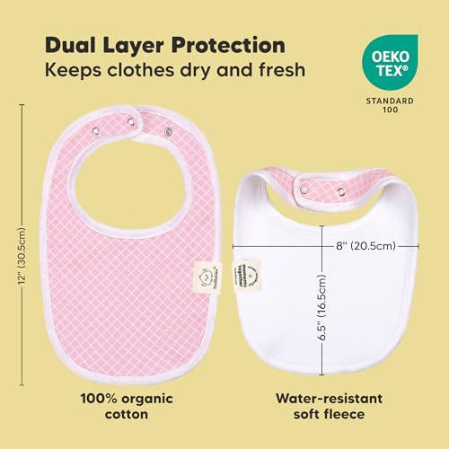 Image of 8-Pack Organic Baby Bibs for Boys, Girls - Soft Cotton Drooling and Teething Bibs for Baby Girl & Boy, Extra Absorbent, Easy to Clean & Put On for Toddler, Newborn, Infant 0-24 Months (Blush)