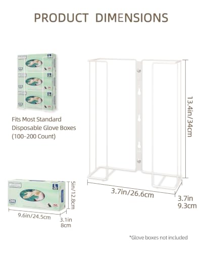 Image of Gloves Holder Wall Mount, 3-Box Capacity Metal Glove Dispenser Rack, White