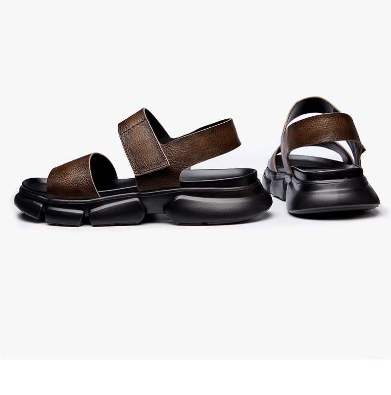 Outdoor Leather Sandals Men's Platform Sandals Slippers Khaki Beach Shoes4