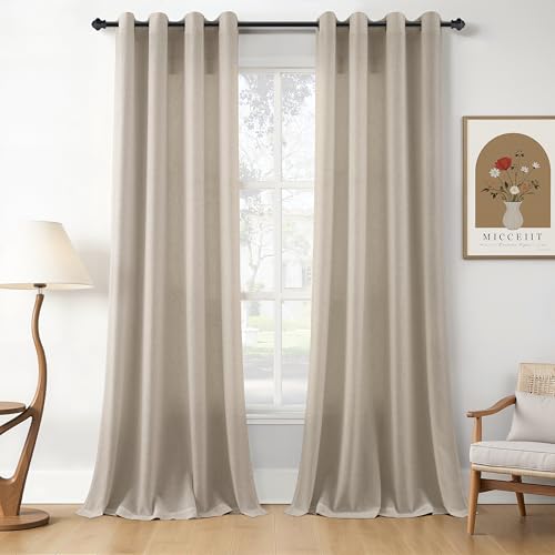 Image of Cobblestone Linen Curtains 84 Inches Long for Living Room Grommet Top Luxury Light Filtering Semi Sheer Curtain Modern Farmhouse Decor Elegant Sheer Coastal Drapes for Bedroom Office 52x84, 2 Panel