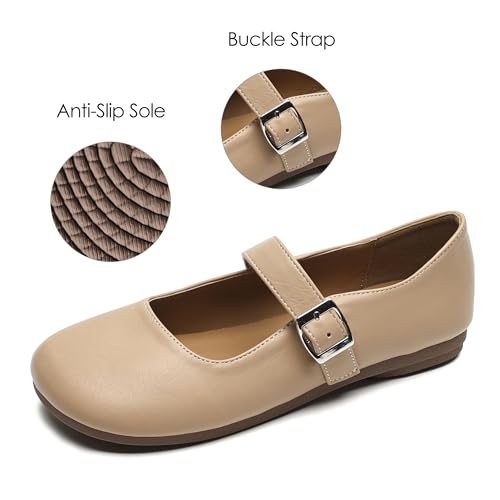 Dear Time Women's Round Toe Ballet Mary Jane Flats PU Leather Uniform Comfortable Shoes with Buckle2