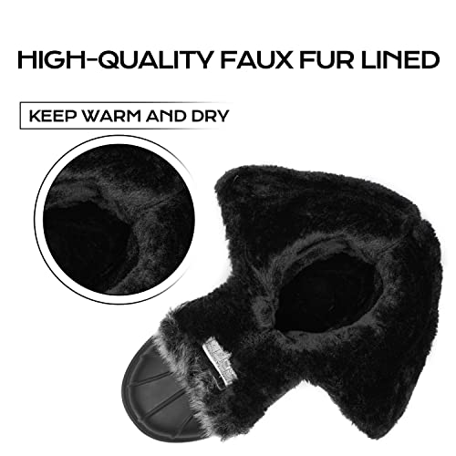 Womens Snow Boots Outdoor Walking Water Resistant Winter Fur Lined Warm Mid-Calf Boots Anti-Slip Black Size 11 #TOP3