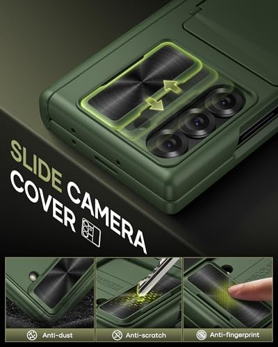 Image of for Samsung Galaxy Z Fold 6 Case with Card Holder & Slide Camera Lens Cover & Hinge Protection & Screen Protector, Heavy Duty Full Body Protective Phone Cover Case for Galaxy Z Fold 6, Green