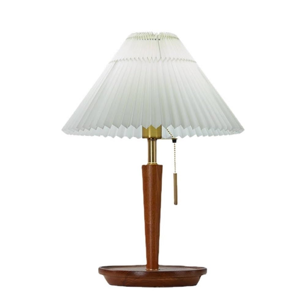 Hhmmei2024-23 Table Lamps Retro Bedroom Bedside Living Room Study Wooden Pleated Fabric Table Lamp(Bruin)