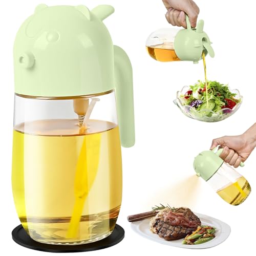580ml/20oz 2 in 1 Oil Dispenser and Oil Sprayer for Cooking, Glass Olive Oil Dispenser Bottle with Silicone Mat, Food-grade Oil Dispenser for Kitchen, BBQ, Air Fryer, Salad, Baking (Green)