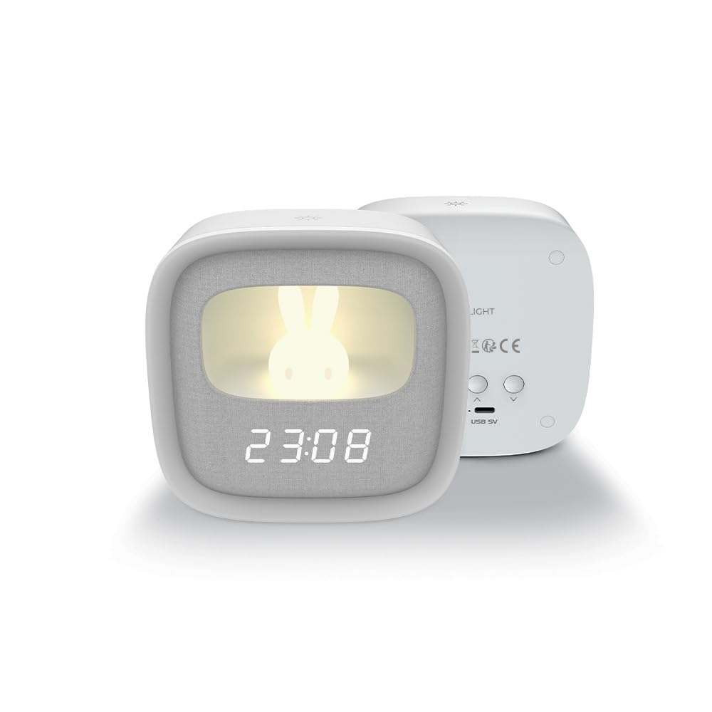 Forever Luz LED PURE FNL-06 AURORA Reloj despertador con conejito nocturno - Reloj digital, despertador, luz nocturna para dormir, para niños, temporizador, ajustable, para habitación infantil, conejo