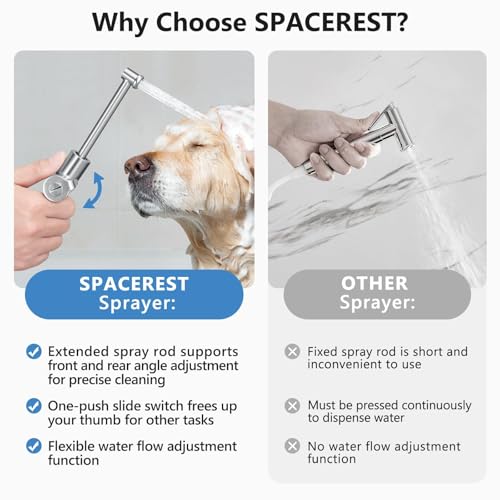 SPACEREST Handheld Bidet Sprayer for Toilet, Leak-Proof Stainless Steel Toilet Sprayer, Adjustable Spray Angle & Water Pressure, Toilet Bidet Sprayer for Personal Care, Elderly, Postpartum (Silver) - Thumbnail 6
