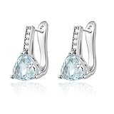 Weviway Aquamarine Drop Earrings for Women - Silver Pear Cut Blue Crystal Leverback Dangle Earrings, Elegant Birthstone Teardrop Gemstone Jewellery Gift