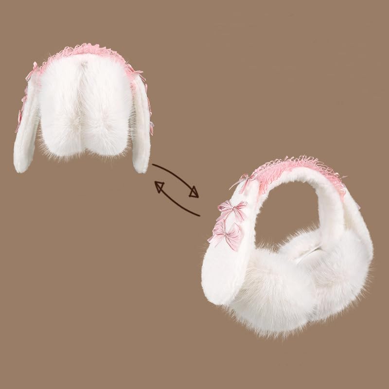 Solyinne Ear Muffs for Women Bunny Ear Bow Earmuffs Foldable Plush Ear Warmers Chic Adorable Ear Covers Lolita Winter Girls - Image 6